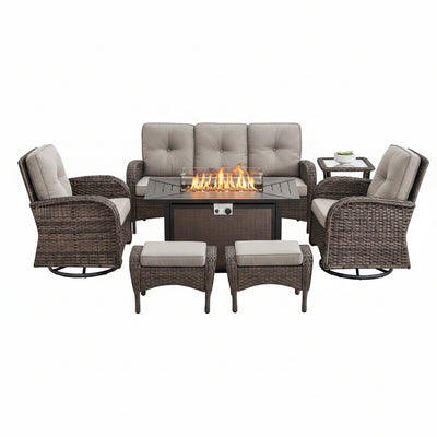 Patio Furniture Set Built to Withstand Weather, Fire Pit Table, Wicker Construction, 50,000 BTU Output