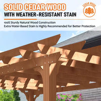 20 Ft. W X 12 Ft. D Cedar Wood Patio Pergola Shade Structure for Outdoor, Brown