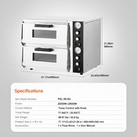 Pizza Oven Electric, 18" Double-Deck Commercial Countertop Pizza Oven, 842°F Max Temp, Indoor Pizza Maker with Thermometer, Independent Upper & Lower Temp Control & Timer for Home Restaurant