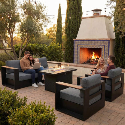 4-Piece Aluminum Patio Furniture Set With 55K BTU Fire Pit Table (SAK23471)