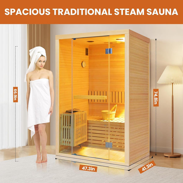 Traditional Sauna Built for Home Use, Canadian Fir Construction, 3KW Heater, Seats 2-3 People