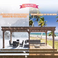 20 Ft. W X 12 Ft. D Cedar Wood Patio Pergola Shade Structure for Outdoor, Brown