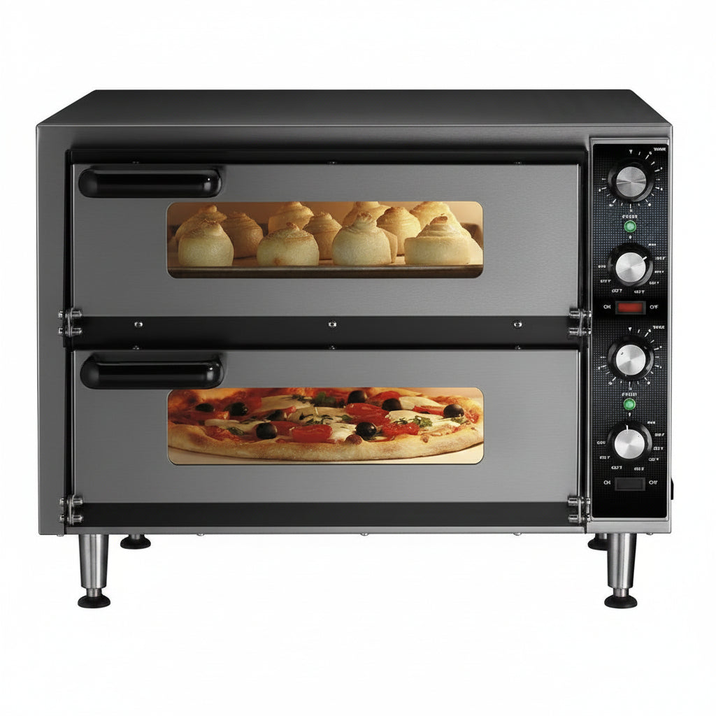 Pizza Oven with Independent Double-Deck & 14" Pizza Deck