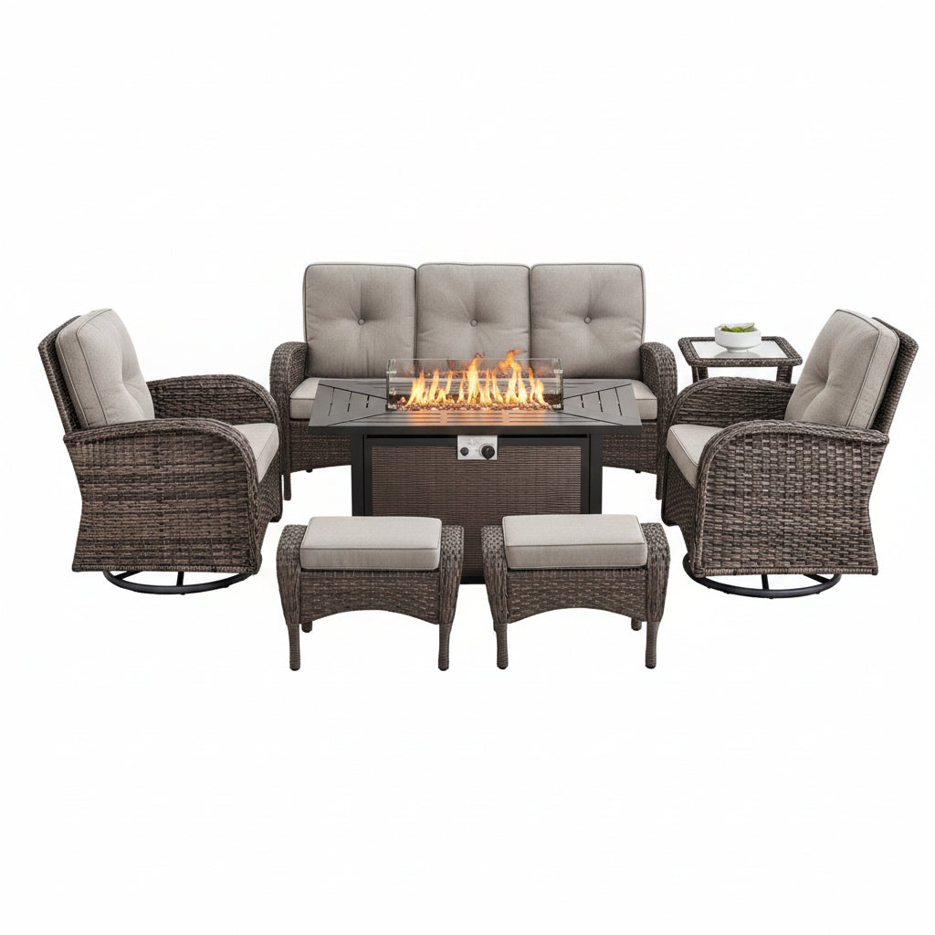 Patio Furniture Set Built to Withstand Weather, Fire Pit Table, Wicker Construction, 50,000 BTU Output