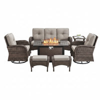 Patio Furniture Set Built to Withstand Weather, Fire Pit Table, Wicker Construction, 50,000 BTU Output