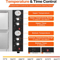Pizza Oven Electric, 18" Double-Deck Commercial Countertop Pizza Oven, 842°F Max Temp, Indoor Pizza Maker with Thermometer, Independent Upper & Lower Temp Control & Timer for Home Restaurant