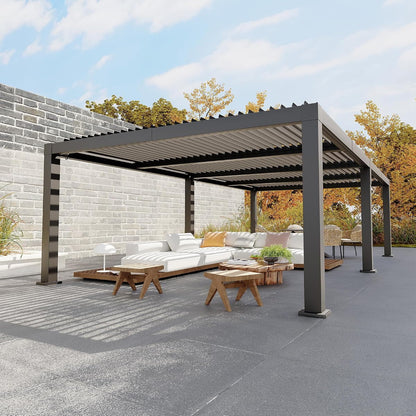 All-Aluminum Louvered Pergola 12 Ft X 24 Ft, Outdoor Pergola with Adjustable Louvered Roof, Reinforced Aluminum Frame, Integrated Drainage System, Hardtop Gazebo for Patio, Deck, Gray