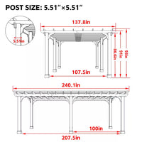 20 Ft. W X 12 Ft. D Cedar Wood Patio Pergola Shade Structure for Outdoor, Brown