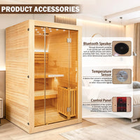 2-3 Person Traditional Steam Sauna, Flat Frame Home Sauna with 3000W, LED Lights, Speaker, Adjustable Temp, 10-Yr Warranty