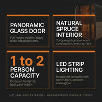 Outdoor Traditional Sauna Built for Backyard Wellness, Natural Pine Wood, LED Lighting, 1-2 Person Capacity — Results & Stats
