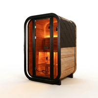 Outdoor Traditional Sauna Built for Backyard Wellness, Natural Pine Wood, LED Lighting, 1-2 Person Capacity — Studio Shot