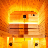 1-2 Person Outdoor Traditional Steam Sauna, Weatherproof Square Sauna Cabin with Black Trim, Natural Spruce Wood Sauna Room, LED Strip & Panoramic Glass Door, for Backyard Garden Home Spa, Relaxation