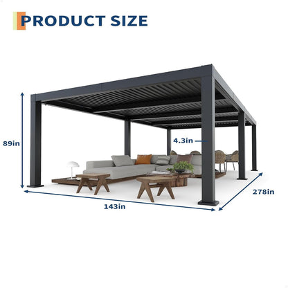 All-Aluminum Louvered Pergola 12 Ft X 24 Ft, Outdoor Pergola with Adjustable Louvered Roof, Reinforced Aluminum Frame, Integrated Drainage System, Hardtop Gazebo for Patio, Deck, Gray