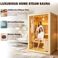 2-3 Person Traditional Steam Sauna, Flat Frame Home Sauna with 3000W, LED Lights, Speaker, Adjustable Temp, 10-Yr Warranty