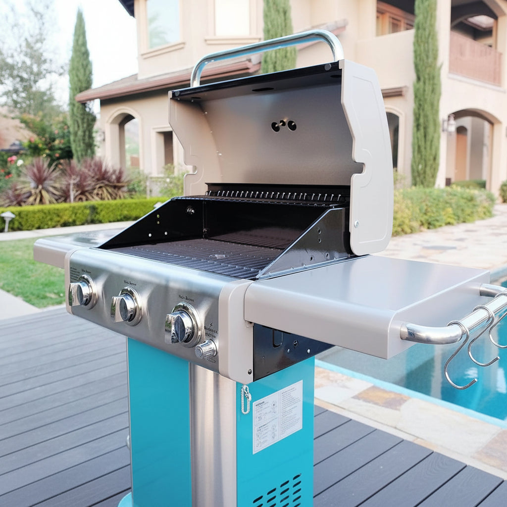3-Burner Outdoor BBQ Grill | Liquid Propane Barbecue Gas Grill Bundle with Grill Cover