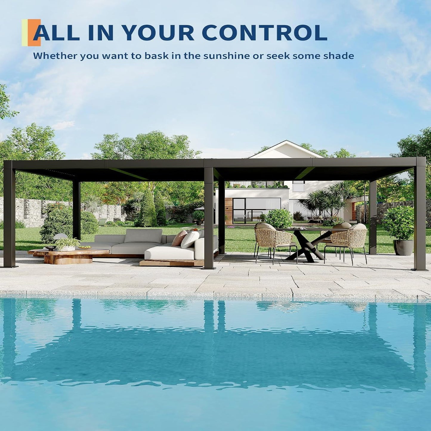All-Aluminum Louvered Pergola 12 Ft X 24 Ft, Outdoor Pergola with Adjustable Louvered Roof, Reinforced Aluminum Frame, Integrated Drainage System, Hardtop Gazebo for Patio, Deck, Gray