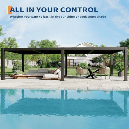 All-Aluminum Louvered Pergola 12 Ft X 24 Ft, Outdoor Pergola with Adjustable Louvered Roof, Reinforced Aluminum Frame, Integrated Drainage System, Hardtop Gazebo for Patio, Deck, Gray