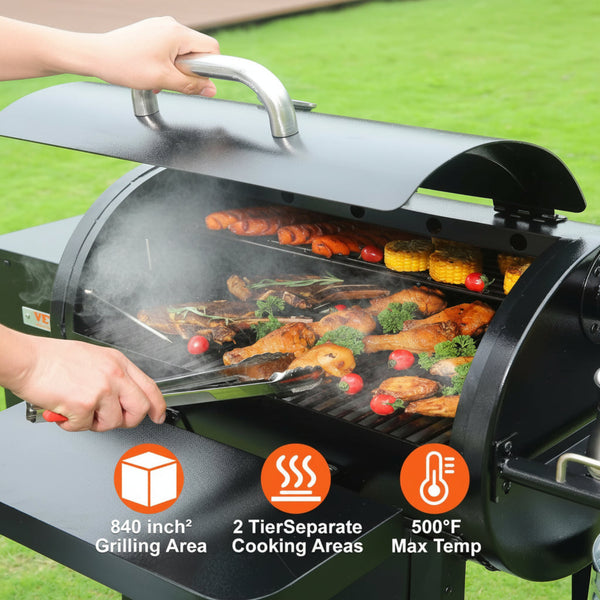 Portable Charcoal Grill Propane Gas Grills with Cover and Cart Heavy Duty Iron BBQ Grill for Outdoor Cooking Barbecue