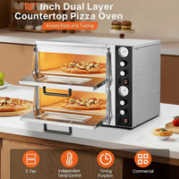 Pizza Oven Electric, 18" Double-Deck Commercial Countertop Pizza Oven, 842°F Max Temp, Indoor Pizza Maker with Thermometer, Independent Upper & Lower Temp Control & Timer for Home Restaurant